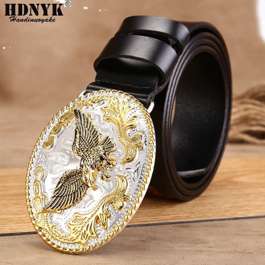 High Quality eagle Golden buckle belt men Cowskin luxury brand